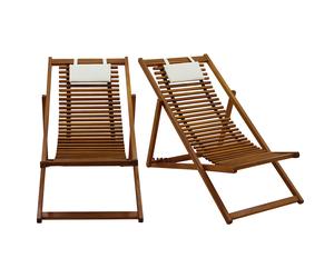 Set de 2 tumbonas de madera maciza con cojín de tela blanca MOONA