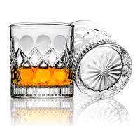 Set de 2 Vaso Whisky Vasos de Cristal Agua de 300ml,Vasos Whisky con Cuña de Cristal de Montaña,Base Espesa,Bordes Suaves,Estilo Antiguo,Vasos de Cristal Sí Regalos Ideales Para los Intereses de Papá
