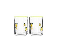 Set de 2 vasos de zumo con icono de limón de 14 oz, sin pie, color amarillo - para desayuno, leche, smoothies, decoración, vajilla adorable