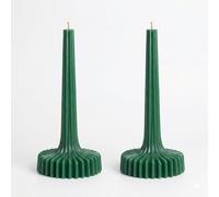 Set de 2 Velas Acanaladas de Cera de Colza Natural - Diseño Escandinavo Minimalista, Velas Decorativas Modernas para Hogar y Regalo (Verdes)