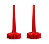 Set de 2 Velas Acanaladas de Cera de Colza Natural - Diseño Escandinavo Minimalista, Velas Decorativas Modernas para Hogar y Regalo (Rojas)