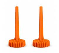Set de 2 Velas Acanaladas de Cera de Colza Natural - Diseño Escandinavo Minimalista, Velas Decorativas Modernas para Hogar y Regalo (Naranjas)