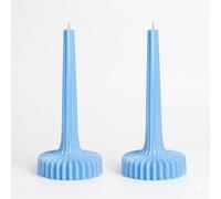 Set de 2 Velas Acanaladas de Cera de Colza Natural - Diseño Escandinavo Minimalista, Velas Decorativas Modernas para Hogar y Regalo (Azules)