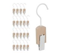Set de 20 Ganchos para Botas, Hierro y Madera, Colgador Pinzas, Clips Engomados, para Percheros, Blanco/Natural