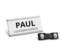 Set de 20 Identificadores Magnéticos personalizables 3 en 1 (72x32mm). Ideal para trabajo. Identificador de Trabajo con Nombre Personalizable Magnético. Plateado