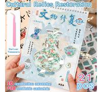 Set de 21 piezas, Colección de 10 tipos de pegatinas culturales, 1 pinza de metal , Pegatina de , Pegatina para cuaderno a .