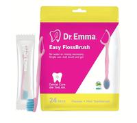 Set de 24 cepillos de dientes empaquetados individualmente, cepillos desechables con hilo dental, cepillos de dientes de ideales para viajes en rosa y azul para mayor comodidad