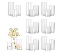 Set de 24 Jarrones Cilíndricos de Cristal Hewory, Jarrón Alto de Cristal Transparente para Flores, Portavelas Huracán para Velas de Pilar Flotantes, Florero para Centro de Mesa, 15/20/25cm