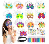 Set de 24 Mascara Dinosaurio Hacer tú Mismo Incluye Pincel y Pegatinas Dinosaurios Mascaras para Pintar Uso Adultos para Fiestas Disfraces Halloween Navidad Celebraciones Cumpleaños y Juegos Rol
