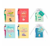 Set de 24 Mini Libretas con Bolígrafo y Frases Originales en Bolsita, Detalles y Regalos para Bodas, Cumpleaños, Comuniones