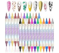 Set De 24 Nail Pen, Punta de 0,5-5 mm, Colores Vivos Pintauñas Boligrafo, Secado Rápido, Adecuados para Decorar Uñas en Casa Salón, Regalo Perfecto para Carnaval o Pascua