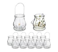 Set de 24 Portavelas Cristal, Asa para Colgar, Interior y Exterior, Porta Velas de Té, 10x8,5cm, Transparentes