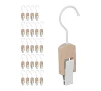 Set de 25 Ganchos para Botas, Hierro y Madera, Colgador Pinzas, Clips Engomados, para Percheros, Blanco/Natural