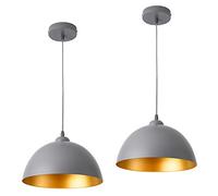 Set de 2X Lámpara Colgante Lámpara de Techo 145 cm con Cable E27 60W Luz Efectiva Iluminación Interior 230V 50Hz Interruptor de Pared Gris y Oro