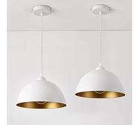 Set de 2X Lámpara Colgante Lámpara de Techo 145 cm con Cable E27 60W Luz Efectiva Iluminación Interior 230V 50Hz Interruptor de Pared Blanco y Oro