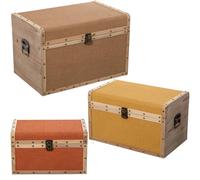 Set de 3 baules de madera y polipiel en natural, amarillo y naranja 30x30x46 cm