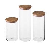 Set de 3 botes de cristal transparente con tapa de bambú - LOLAhome
