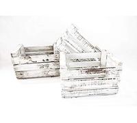 Set de 3 Cajas de Fruta Sam, Madera, Blanco Vintage, 49x35x31 cm, 3 Unidades. Incluye Imán Personalizable de Regalo.