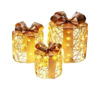 Set de 3 Cajas de Regalo decorativas con LED con tres tamaños en color champán