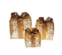 Set de 3 Cajas de Regalo decorativas con LED con tres tamaños en color Oro champán
