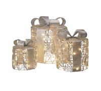 Set de 3 Cajas de Regalo decorativas con LED con tres tamaños en color plata