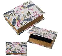 Set de 3 Cajas Libro de Madera DM y Lona poliéster con pájaros y Hojas 30x24x8cm, 24x18x6cm y 18x12x4cm