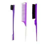Set de 3 Cepillos de Peinar, Cepillo de Burlas, Cepillo y Peine de Doble Borde, Peine de Cola con Punta, Peine de Cerdas, Peine Profesional Antiestático, para el Hogar, Peluqueros(Morado)