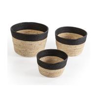 Set de 3 cestas nati de fibra natural y papel, negro/beige