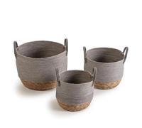 Set de 3 cestas neves de fibra natural y papel, gris/natural