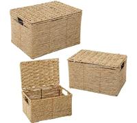 Set de 3 cestos de Cuerda de Papel con Tapa Natural 40x30x25+35x35x21+30x20x17 cm