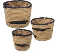 Set de 3 cestos Redondos de Hierba de mar en Natural y Negro 25x19, 21x17 y 18x16cm