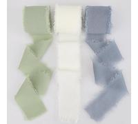 Set de 3 cintas tela Azul, verde y blanco - Cinta ancha con flecos, 5 m x 30 mm - Perfecta pasamaneria para proyectos creativos y como cinta tela para bodas