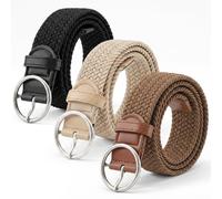 Set de 3 Cinturones Elásticos 43 Pulgadas con Hebilla Sin Agujeros, Ajuste Gradual y Tejido Transpirable