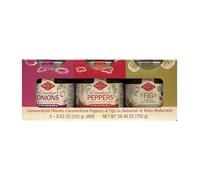 Set de 3 Condimientos: Cebolla, Pimientos y Figo caramelizado en reducción de balsâmico e vino dulce. 250g cada. Ideal para quesos, foie gras, carnes, aperitivos y tapas.