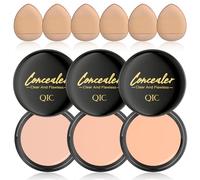 Set de 3 Correctores EnMart, Corrector Corrector Larga Duración, Base de Maquillaje en Crema de Acabado Natural, para Piel Madura, Cobertor de Tatuajes, con 6 Borlas para Polvos