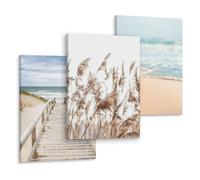 Set de 3 Cuadros en , Decoración de Pared, para , Dormitorio, PLAYA, Mar, Estilo, BOHO, , de Madera