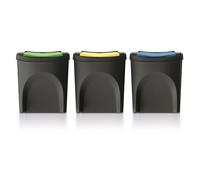 Keden Juego de 3 cubos de reciclaje SORTIBOX – 100% plástico reciclado, apilables, negro 3x25L