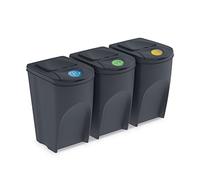 Set de 3 Cubos de Basura KEDEN SORTIBOX Papelera Reciclaje, Antracita, Volumen 3x35L
