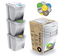 Set de 3 cubos de basura KEDEN SORTIBOX papelera reciclaje, blanco, volumen 3x25L