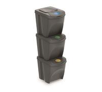 Prosperplast ZA906 - Juego de 3 Cubos de Reciclaje, Plástico, 3 x 25 litros, Color Gris