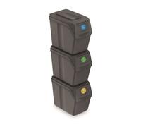 Prosperplast Cubos de basura KEDEN SORTIBOX 3x20 L reciclaje gris, tapas de colores, pegatinas