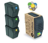 Prosperplast Cubos de basura KEDEN SORTIBOX 3x20 L reciclaje gris, tapas de colores, pegatinas