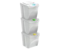 WELL HOME - Set de 3 cubos de basura-papelera reciclaje, blanco roto, 3x 25L