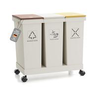 Set de 3 cubos de basura para cocina con sistema de separación de residuos 3x cubos de basura con tapa, 3 X 12L, cubos de reciclaje extraíbles con ruedas, sistema de separación de residuos para papel