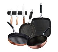 Set de 3 cuchillos de cocina + grill 28x28cm + wok ø28cm + sartén ø20x4,5 + sartén para pescados 32x21,8cm en aluminio forjado cooper bergner 4.2 cm