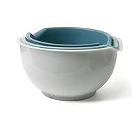 Set de 3 Cuencos de Plástico para Mezclar, Polipropileno, Verde, Azul, Base Antideslizante, Apilables, con Pico Vertedor, 1.5L/2L/2.5L, para Cocinar y Hornear