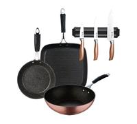 Set de 3 cuhilllos cocina en acero inox + sartén grill 28x28cm + wok ø28cm + sartén ø20x4,5cm en aluminio forjado con revestimiento cooper bergner