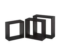 Set de 3 Estantes Cubo Grandes de Madera MDF Negros/Capacidad 5 kg / 2 Tamaños Disponibles/Incluye herrajes de Pared/Estantes Flotantes con 3 Medidas 25, 20 y 15 cm
