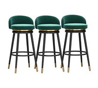 Set de 3 Farmhouse Velvet Swivel Bar Stools with Backs for Kitchen Breakfast Bar 360° Swivel Black Metal Legs Green Upholstered Seat Counter Height 65cm