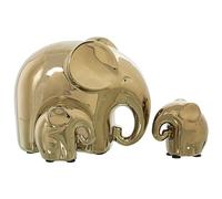 Set de 3 Figuras de Elefantes de Ceramica en Dorado 16x9x14, 7x4x7 y 7x4x7cm